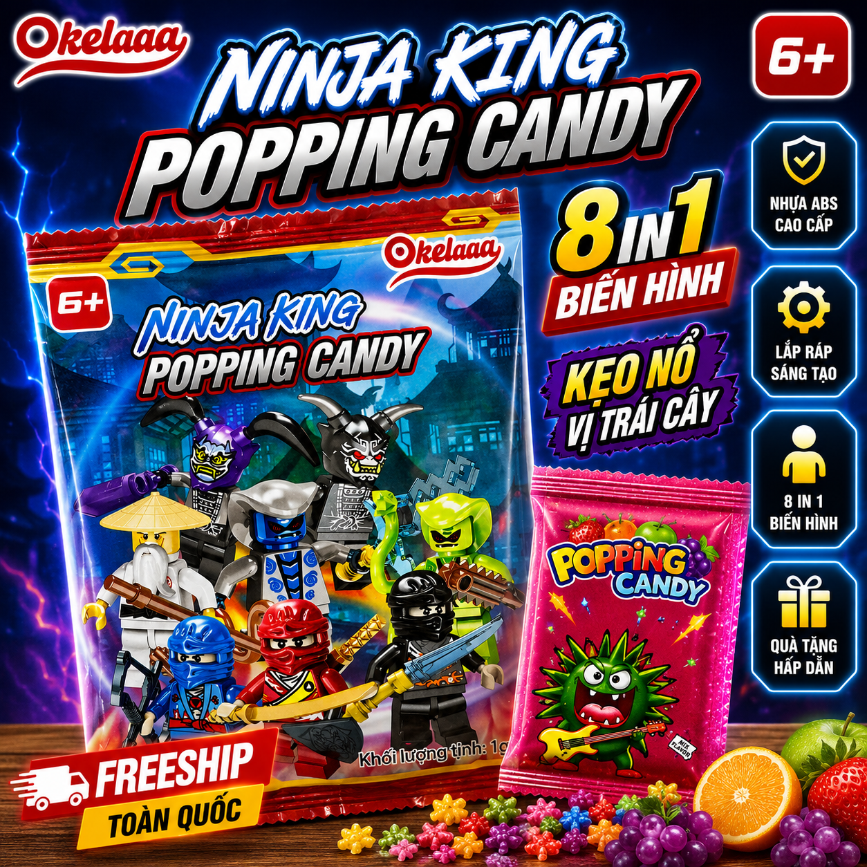 Đồ Chơi Lắp Ráp Lego Ninja 8 Nhân Vật Ngẫu Nhiên Kèm Kẹo Nổ Okelaaa