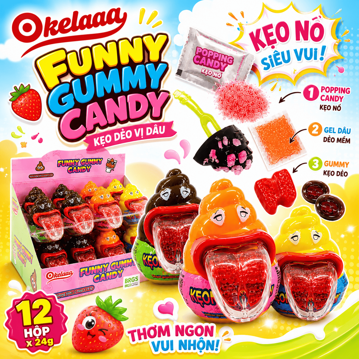 Kẹo Dẻo Funny Gummy Candy Okelaaa Kèm Kẹo Nổ Vui Nhộn Cho Bé