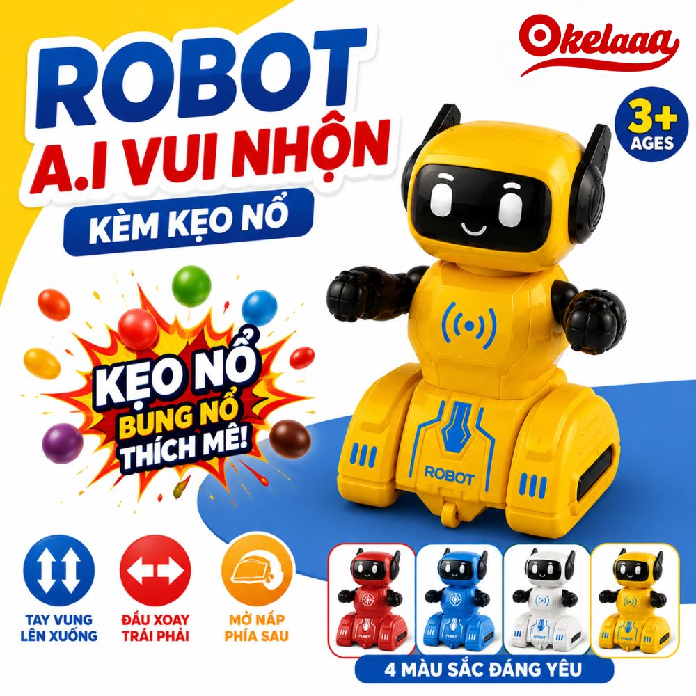 Đồ Chơi Robot AI Mini Kèm Kẹo Nổ Okelaaa Cho Bé